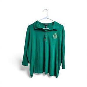 Lauren Ralph Lauren 2X Green Crest Polo Tunic Top 100% Cotton